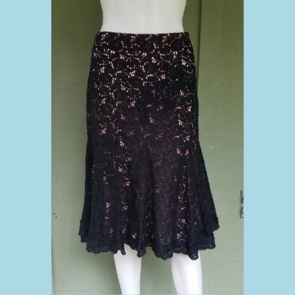 JADE Melody Tam Black Pink Lace Tulip Hem Skirt 6